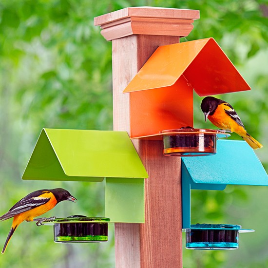 Fence/Post Metal & Glass House Bird Feeder Trio